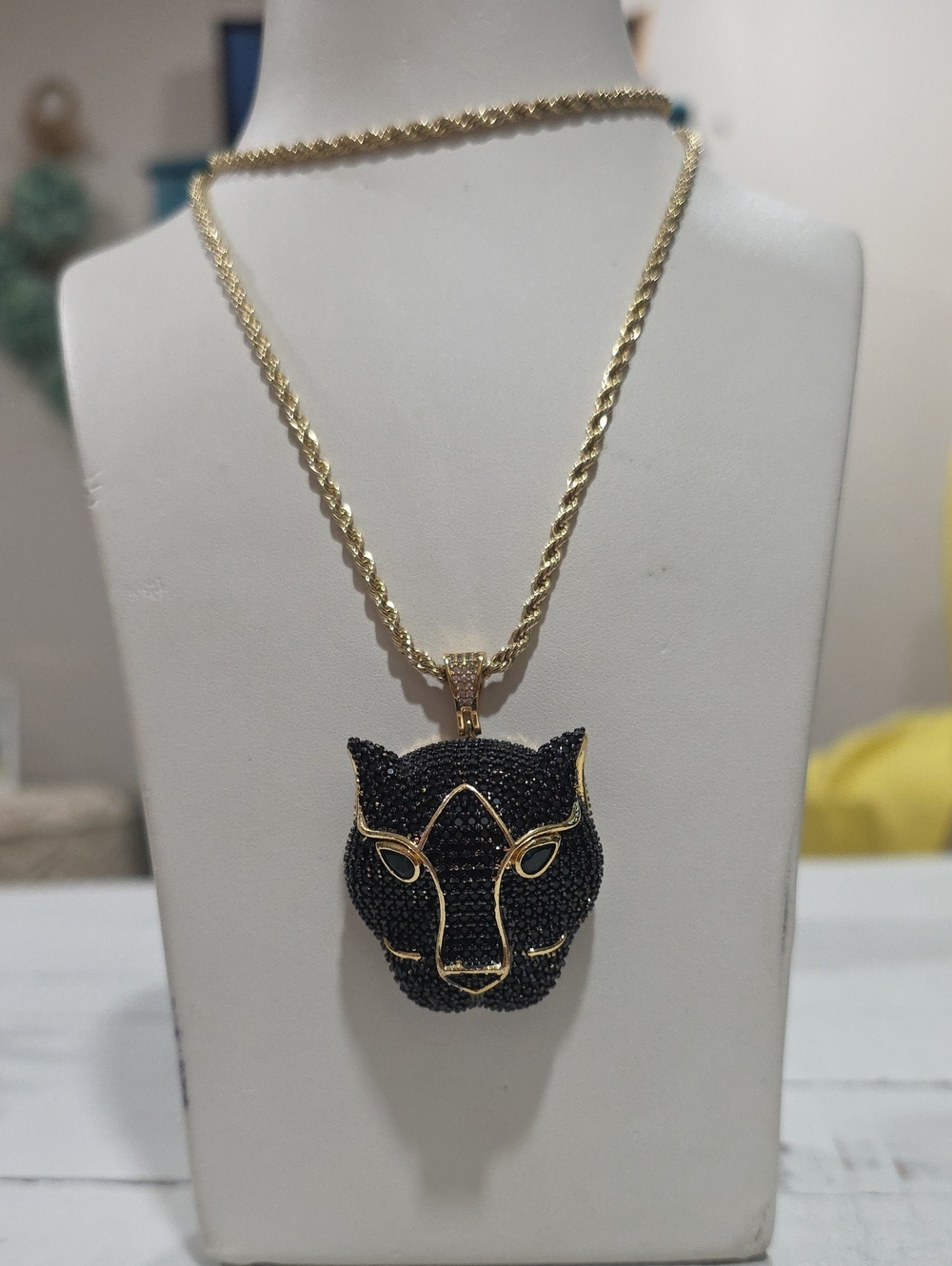 14k Gold Plated Necklace with Black Panther Pendant